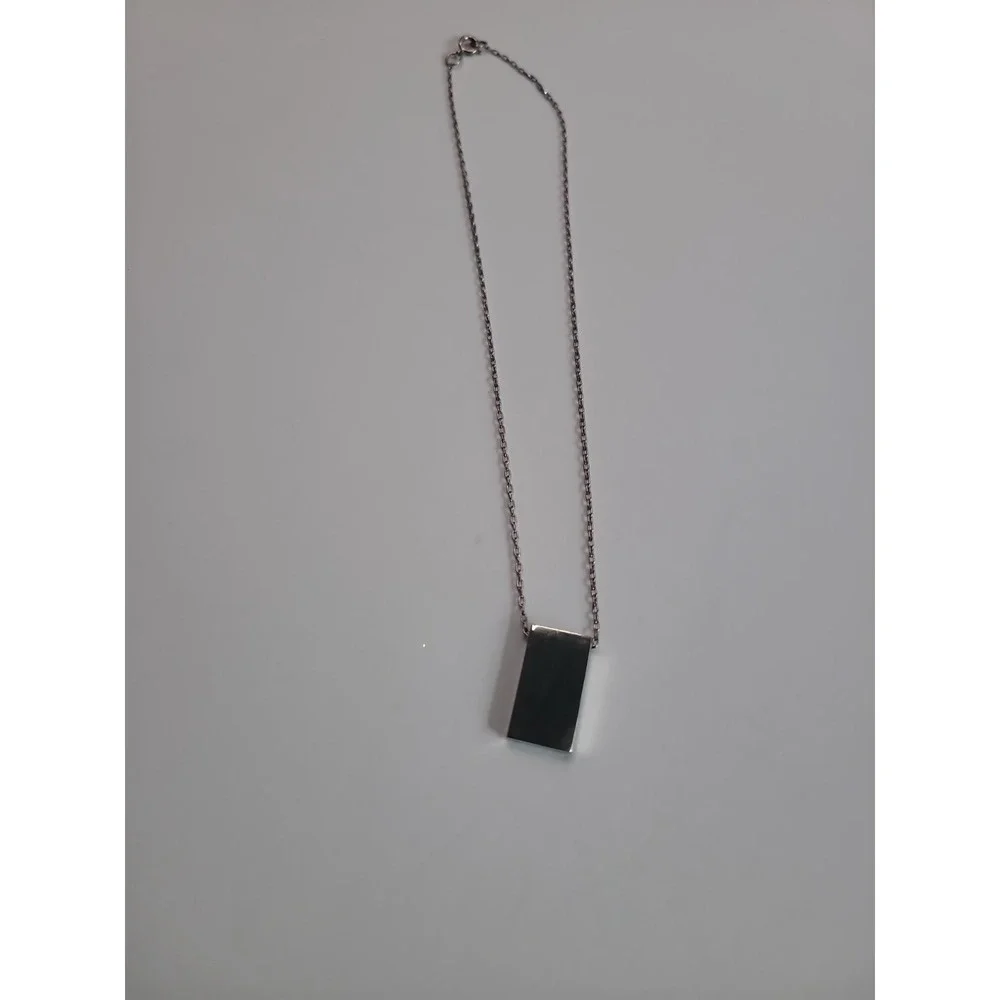 Silver Tone Rectangle Pendant Necklace Geometric Minimalist Modern Jewelry